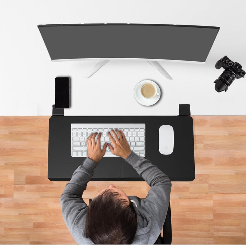 ETHU Ergonomics Desk Extender Tray, 25.6"x11.4" Large Size Foldable Keyboard Drawer Tray Clamp On, Armrest Support for Home and Office (Black) - Image 4